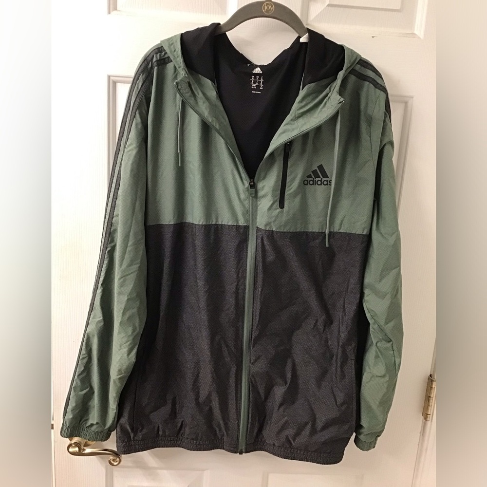 ADIDAS MENS SZ XL GREEN BLACK WINDBREAKER JACKET EUC
